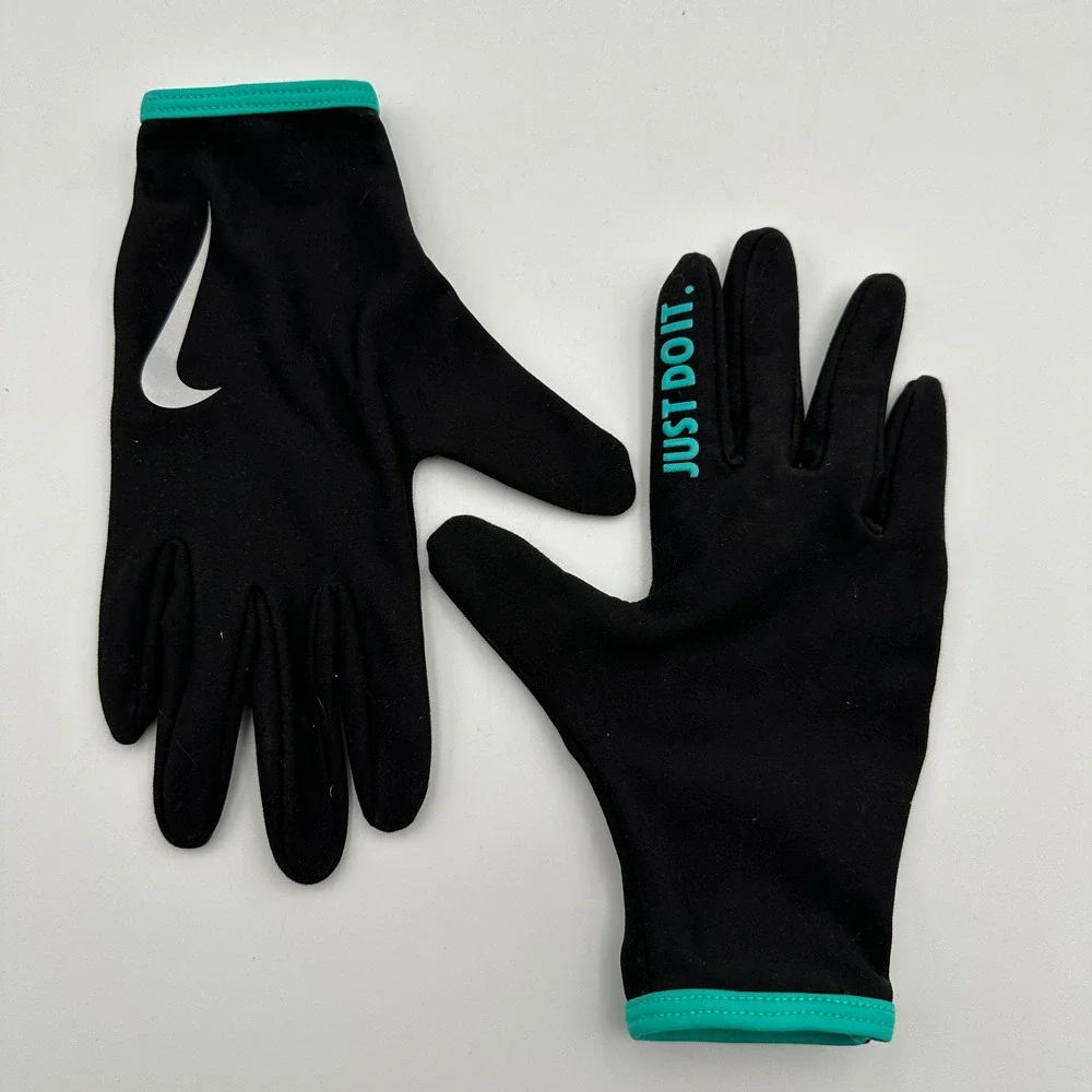 Nike Running Gloves Sz Small Black Teal Just Do It Reflective Fleece Lined Light